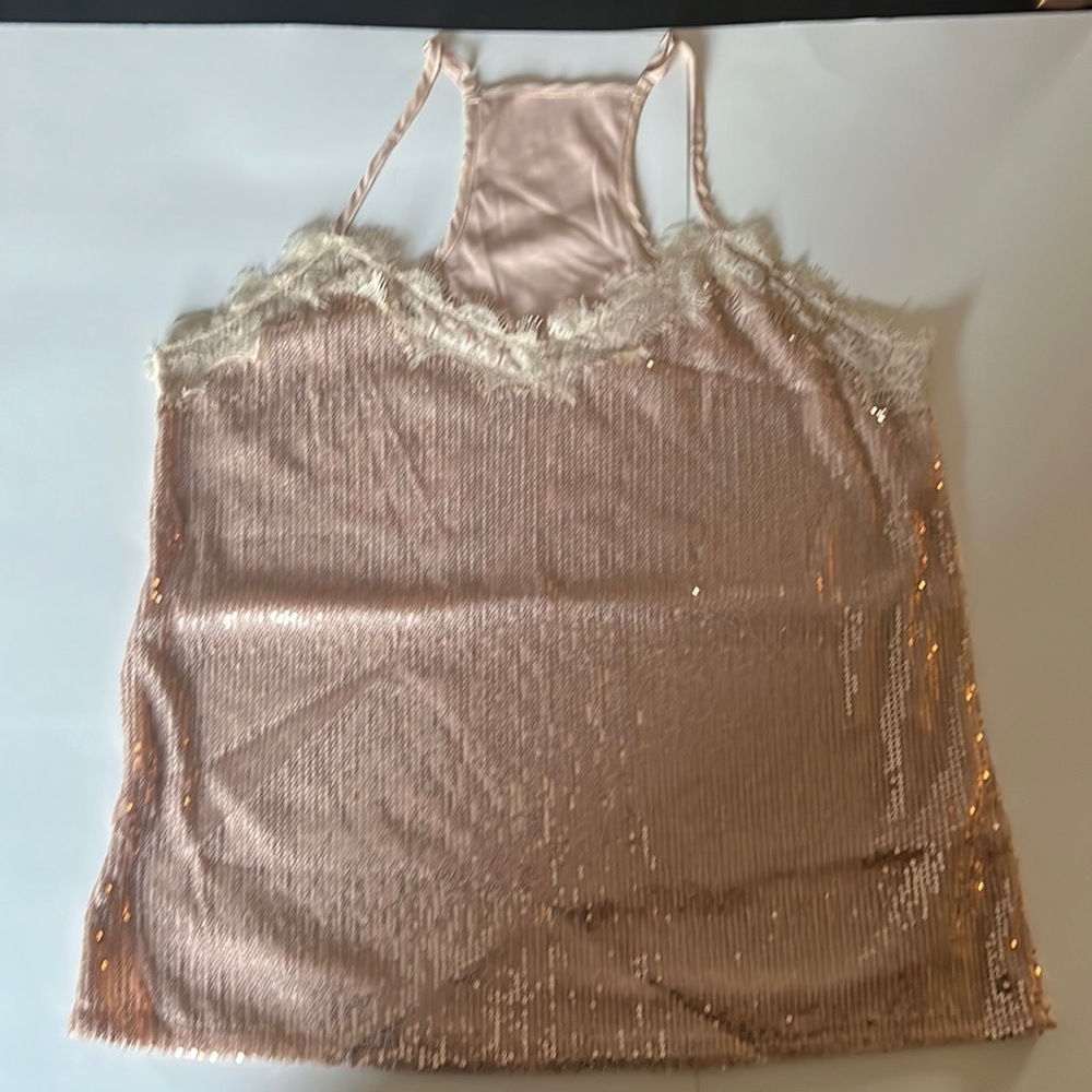 Blush sequin and lace tank top. Size Large.